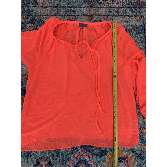 Vince Camuto Neon Orange Sheer Tie Blouse Size Small - Picture 5 of 8